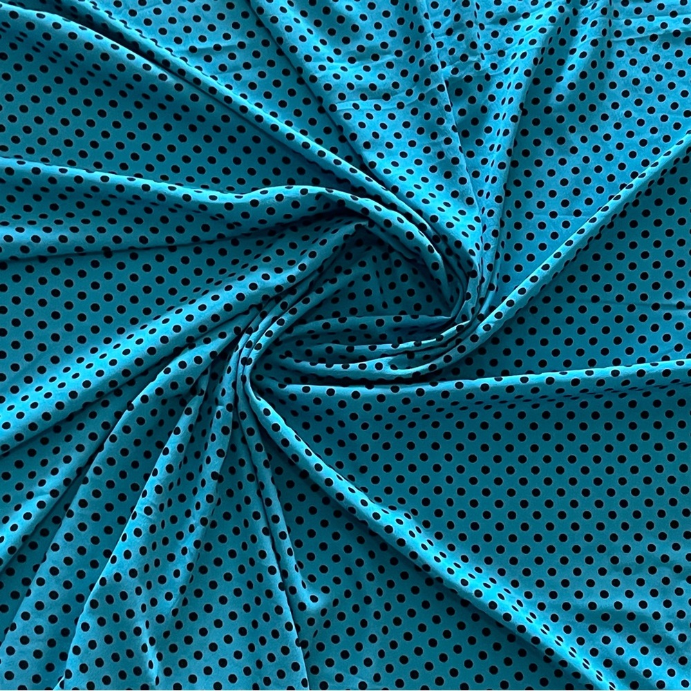 Poly Print Blue and Black Polka Dot Crépe Fabric